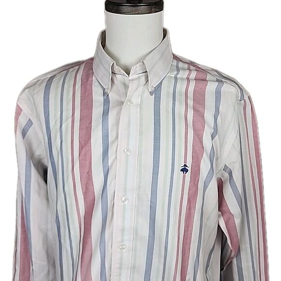 Men's Brooks Brothers Blue/White/Red Stripe Button Down Shirt Cotton Size Large - Picture 1 of 8